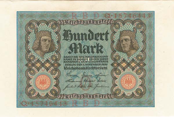 Germany - 100 Mark - P-69b - 1920 dated Foreign Paper Money 